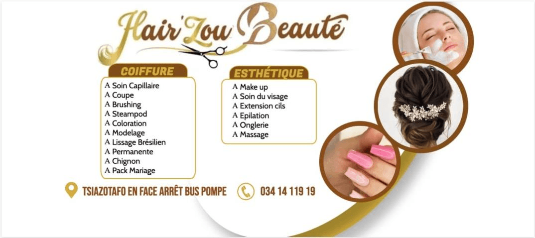 La carte du salon Hair'Zou Beauté : prestations coiffure et esthétique, adresse et téléphone